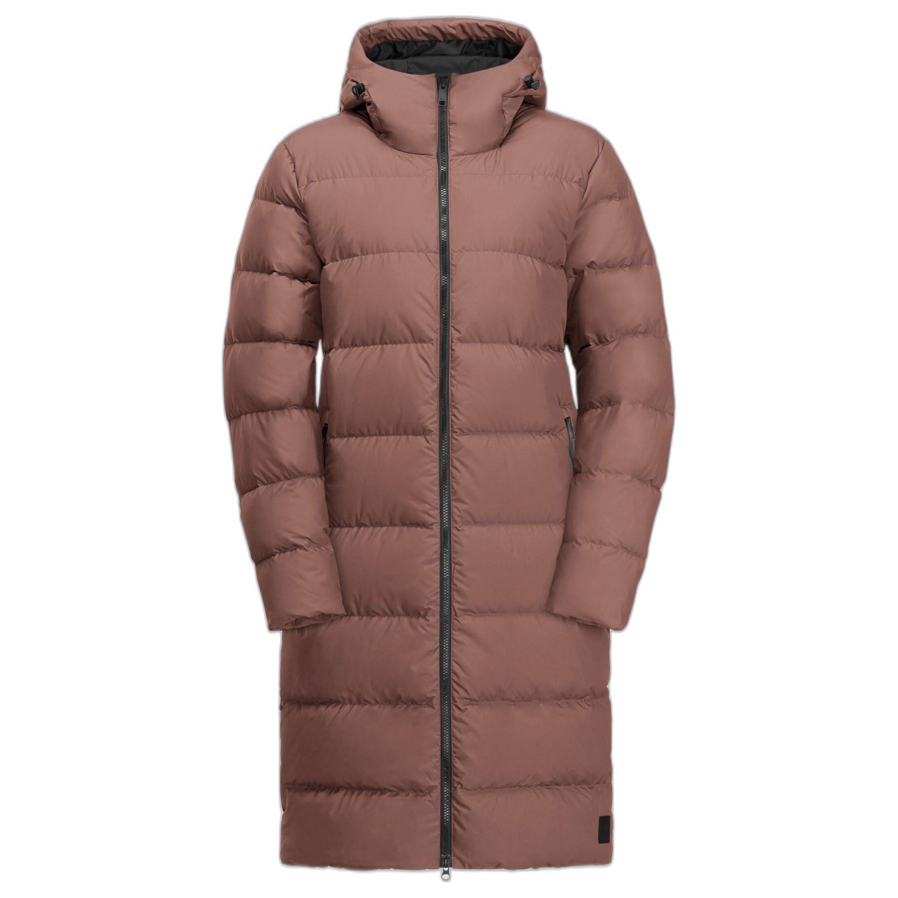 ): Jack Wolfskin Frozen Palace Coat — женское длинное пуховое пальто с капюшоном, пух RDS и ткань TexaShield